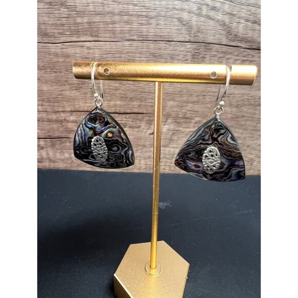 NEW Abalone shell sterling silver dangle earrings - Picture 2 of 10